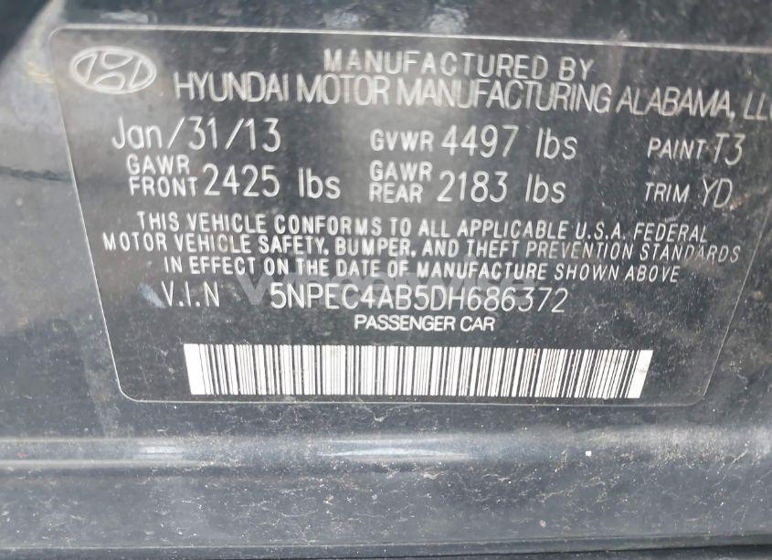 Photo 9 of 2013 Hyundai Sonata LIMITED 2.0T (VIN 5NPEC4AB5DH686372)