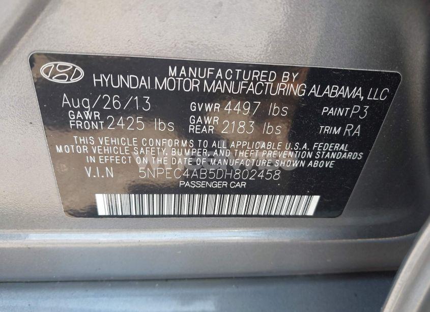 Photo 9 of 2013 Hyundai Sonata SE 2.0T (VIN 5NPEC4AB5DH802458)