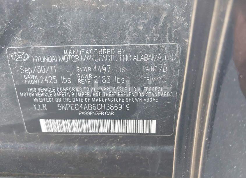 Photo 9 of 2012 Hyundai Sonata LIMITED 2.0T (VIN 5NPEC4AB6CH386919)