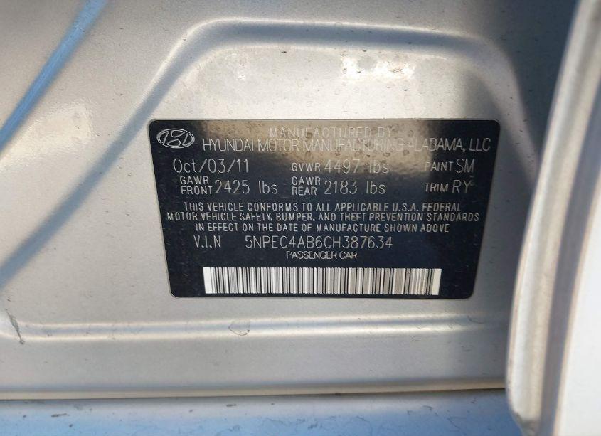 Photo 9 of 2012 Hyundai Sonata LIMITED 2.0T (VIN 5NPEC4AB6CH387634)