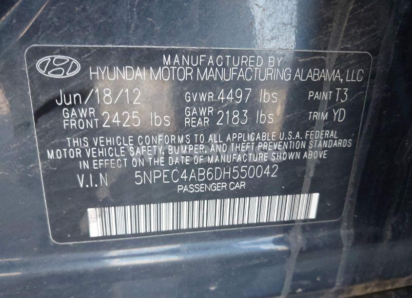 Photo 9 of 2013 Hyundai Sonata LIMITED 2.0T (VIN 5NPEC4AB6DH550042)
