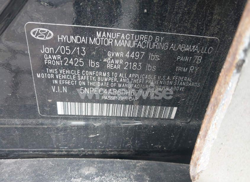 Photo 9 of 2013 Hyundai Sonata LIMITED 2.0T (VIN 5NPEC4AB6DH671007)