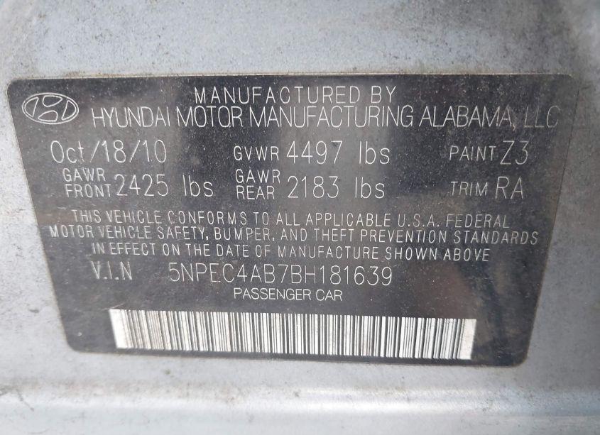 Photo 9 of 2011 Hyundai Sonata LIMITED 2.0T (VIN 5NPEC4AB7BH181639)