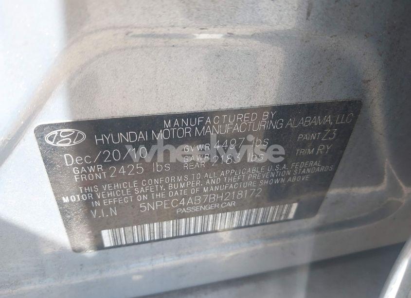 Photo 9 of 2011 Hyundai Sonata SE 2.0T (VIN 5NPEC4AB7BH218172)