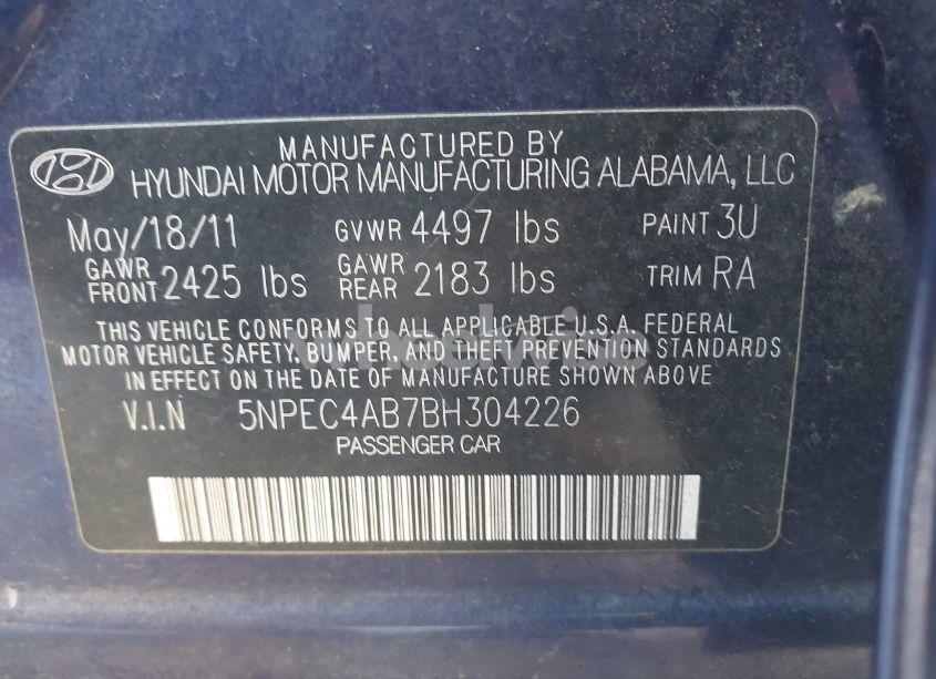 Photo 9 of 2011 Hyundai Sonata LIMITED 2.0T (VIN 5NPEC4AB7BH304226)
