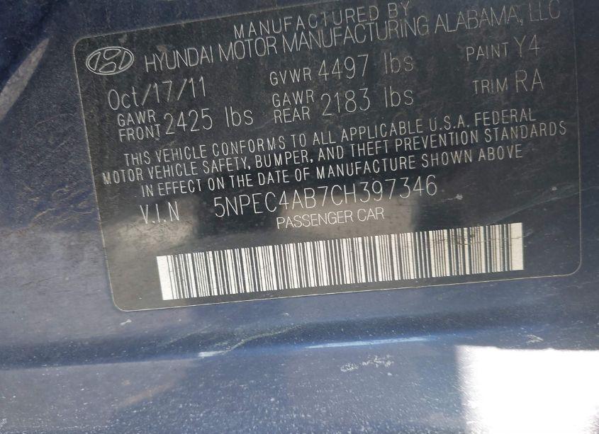 Photo 9 of 2012 Hyundai Sonata LIMITED 2.0T (VIN 5NPEC4AB7CH397346)