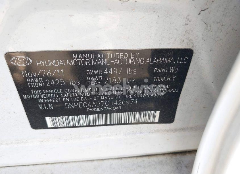 Photo 9 of 2012 Hyundai Sonata SE 2.0T (VIN 5NPEC4AB7CH426974)