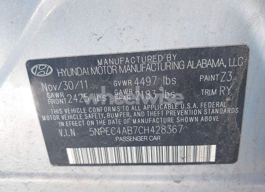 Photo 9 of 2012 Hyundai Sonata SE 2.0T (VIN 5NPEC4AB7CH428367)