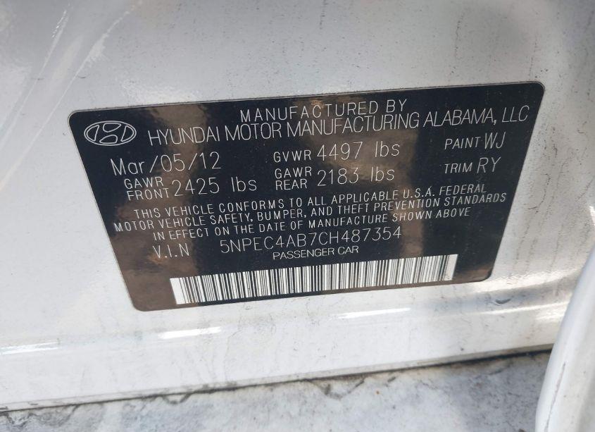 Photo 9 of 2012 Hyundai Sonata LIMITED 2.0T (VIN 5NPEC4AB7CH487354)