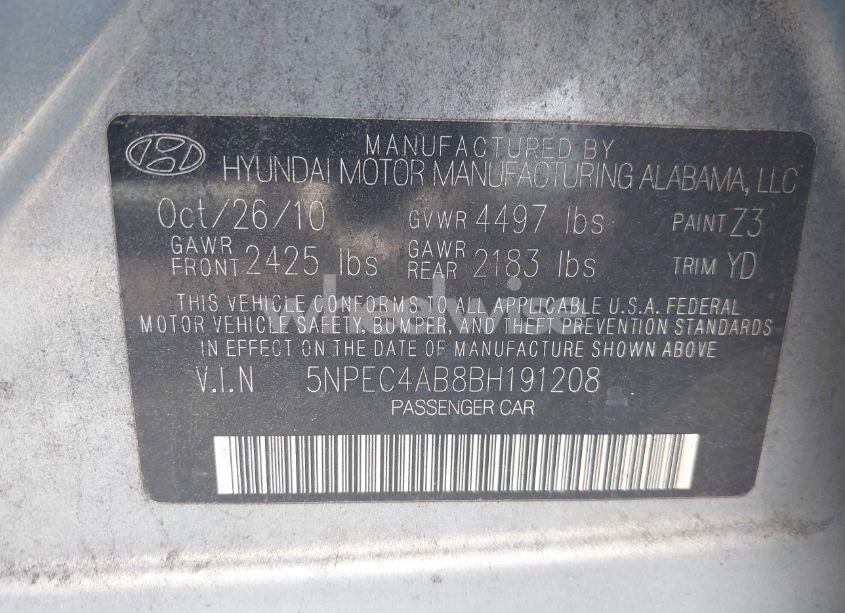 Photo 9 of 2011 Hyundai Sonata LIMITED 2.0T (VIN 5NPEC4AB8BH191208)