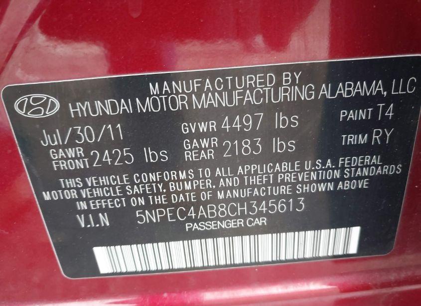 Photo 9 of 2012 Hyundai Sonata SE 2.0T (VIN 5NPEC4AB8CH345613)