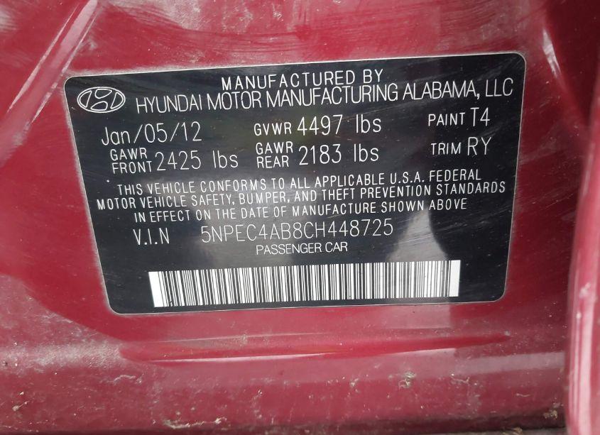 Photo 9 of 2012 Hyundai Sonata SE 2.0T (VIN 5NPEC4AB8CH448725)