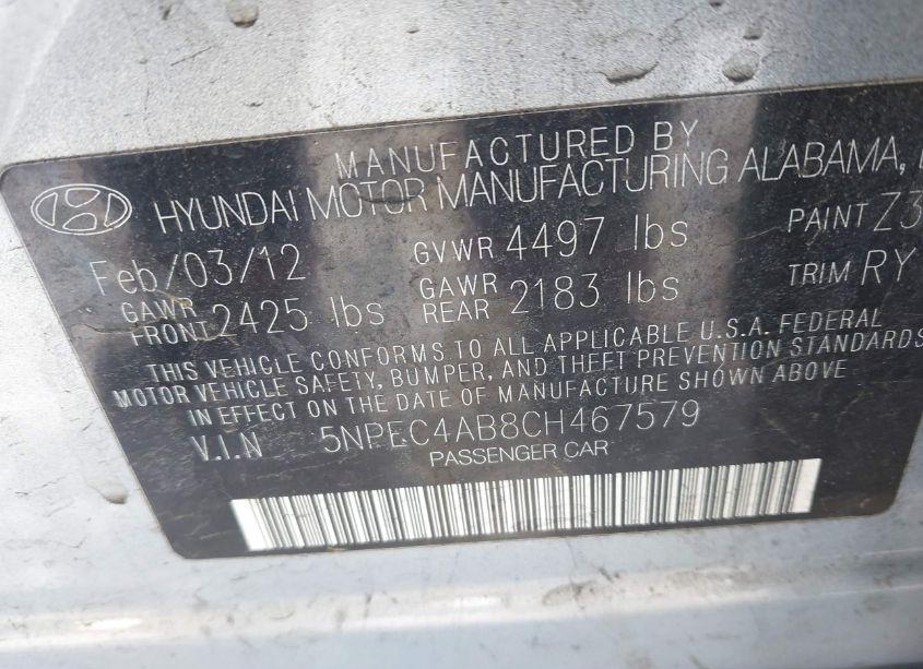 Photo 9 of 2012 Hyundai Sonata SE 2.0T (VIN 5NPEC4AB8CH467579)