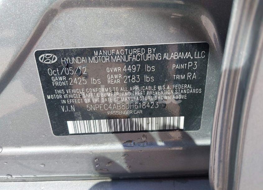 Photo 9 of 2013 Hyundai Sonata SE 2.0T (VIN 5NPEC4AB8DH618423)