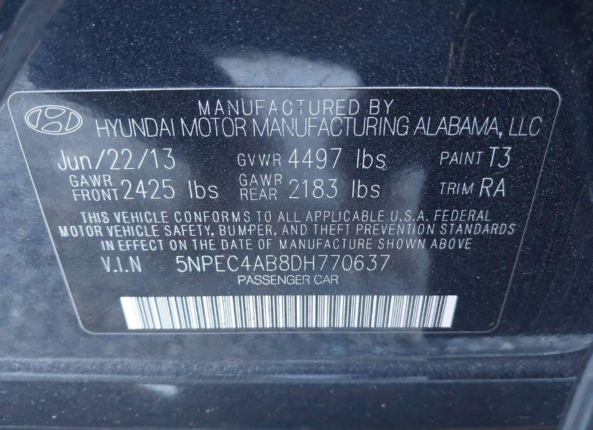 Photo 9 of 2013 Hyundai Sonata SE 2.0T (VIN 5NPEC4AB8DH770637)