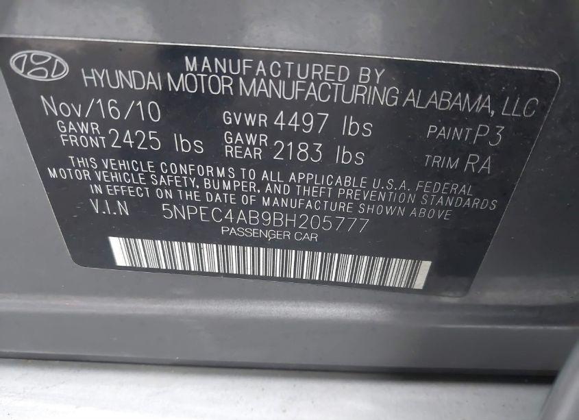 Photo 9 of 2011 Hyundai Sonata SE 2.0T (VIN 5NPEC4AB9BH205777)