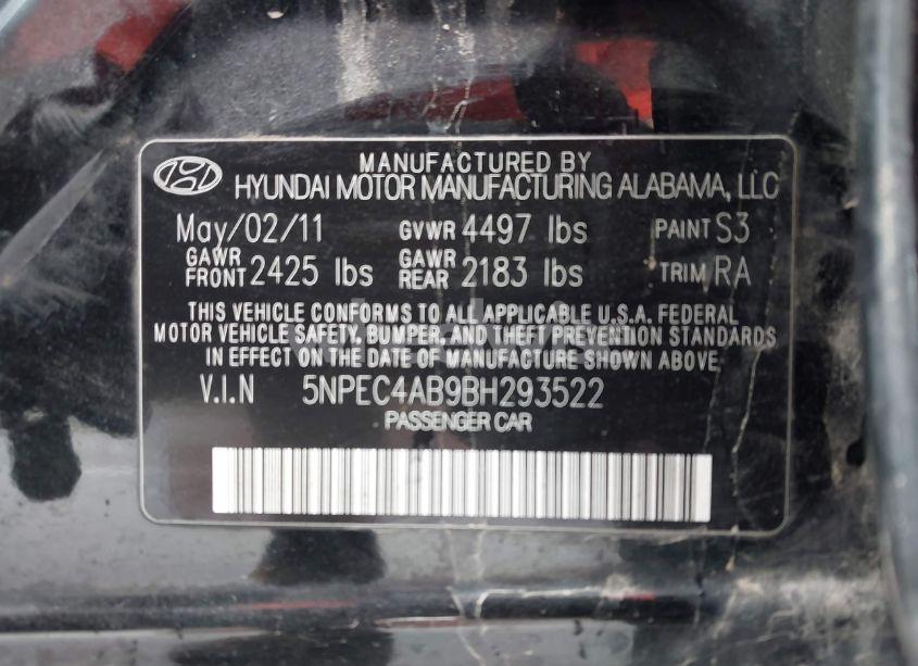 Photo 9 of 2011 Hyundai Sonata LIMITED 2.0T (VIN 5NPEC4AB9BH293522)