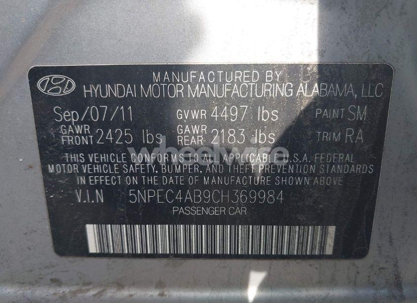 Photo 9 of 2012 Hyundai Sonata SE 2.0T (VIN 5NPEC4AB9CH369984)