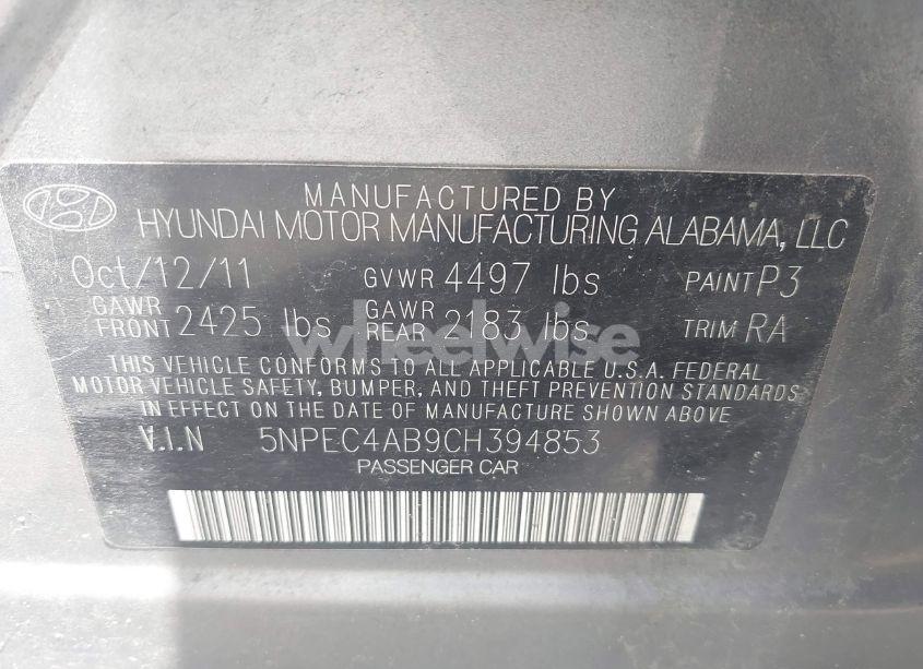 Photo 9 of 2012 Hyundai Sonata SE 2.0T (VIN 5NPEC4AB9CH394853)