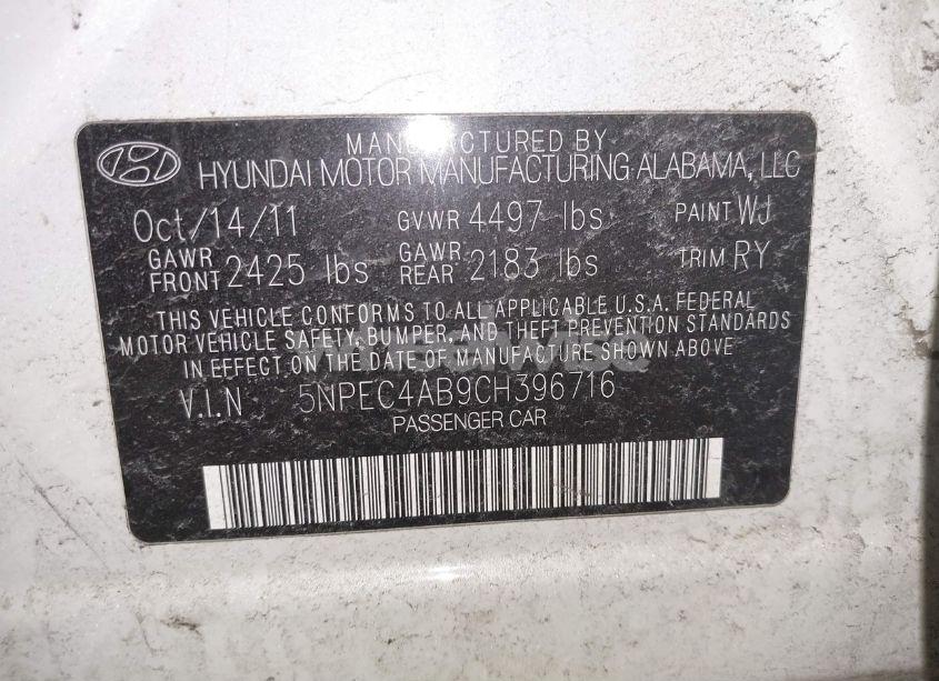 Photo 9 of 2012 Hyundai Sonata LIMITED 2.0T (VIN 5NPEC4AB9CH396716)