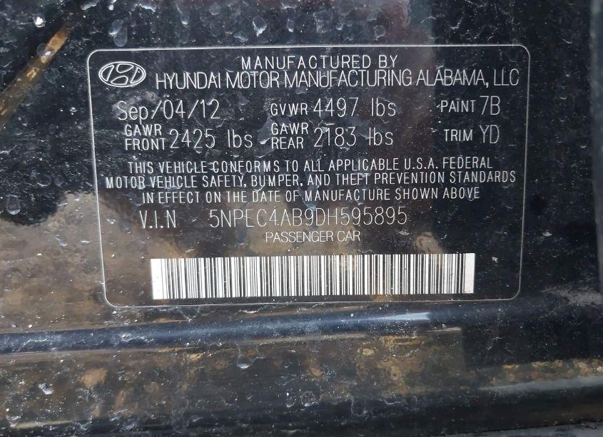 Photo 9 of 2013 Hyundai Sonata LIMITED 2.0T (VIN 5NPEC4AB9DH595895)
