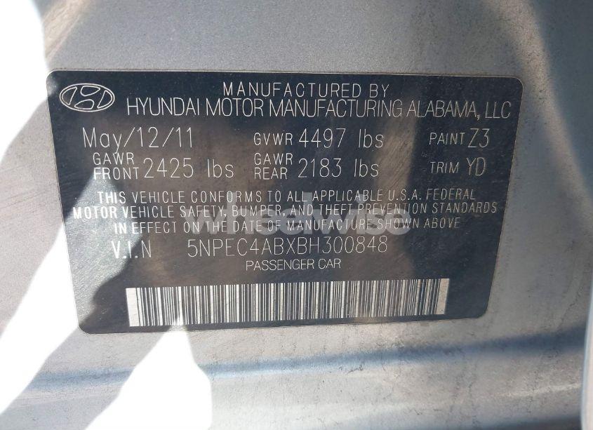 Photo 9 of 2011 Hyundai Sonata LIMITED 2.0T (VIN 5NPEC4ABXBH300848)