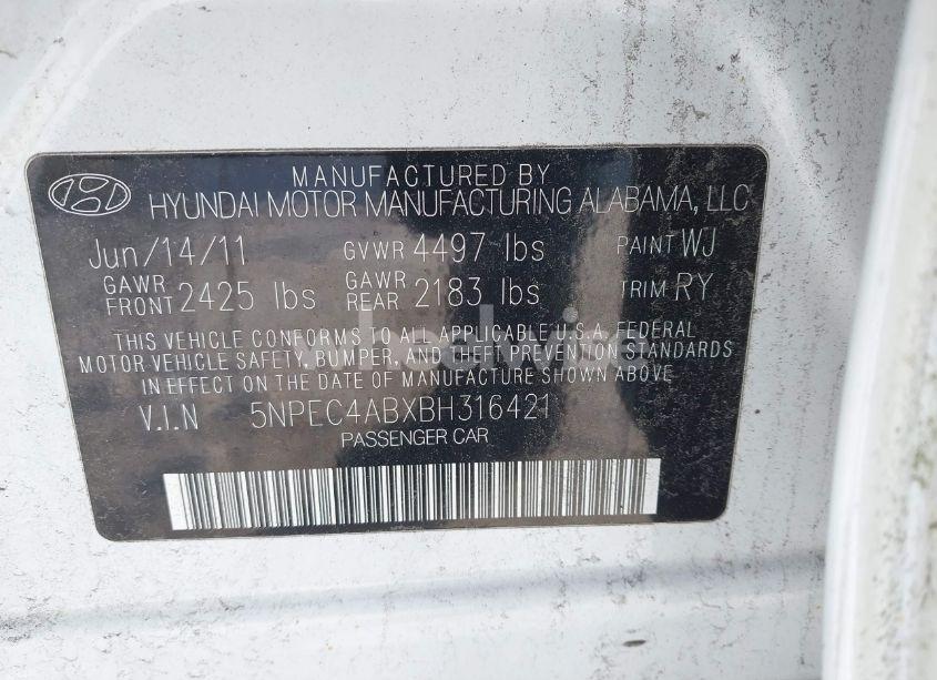 Photo 9 of 2011 Hyundai Sonata SE 2.0T (VIN 5NPEC4ABXBH316421)