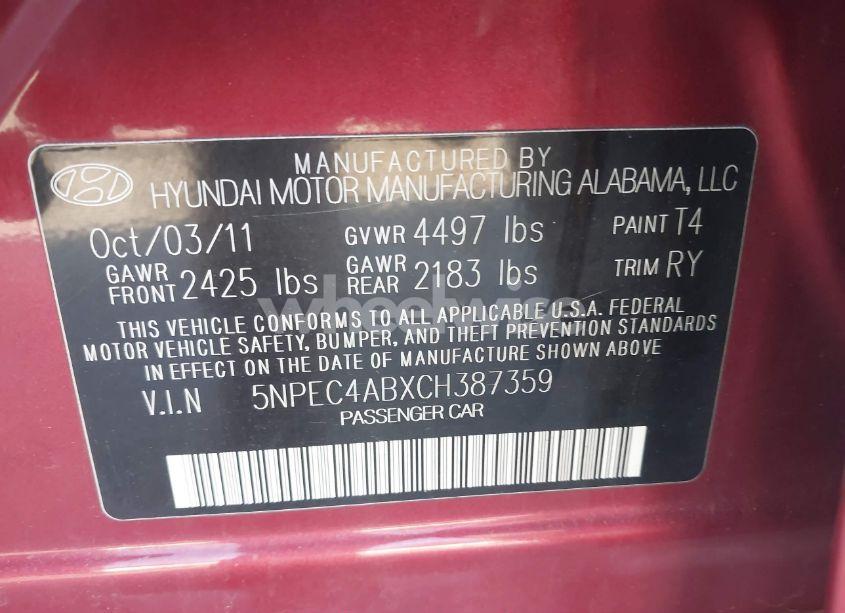 Photo 9 of 2012 Hyundai Sonata SE 2.0T (VIN 5NPEC4ABXCH387359)