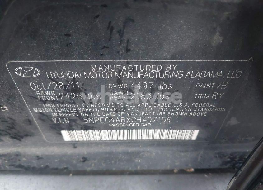 Photo 9 of 2012 Hyundai Sonata SE 2.0T (VIN 5NPEC4ABXCH407156)