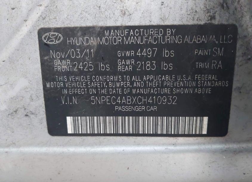 Photo 9 of 2012 Hyundai Sonata LIMITED 2.0T (VIN 5NPEC4ABXCH410932)