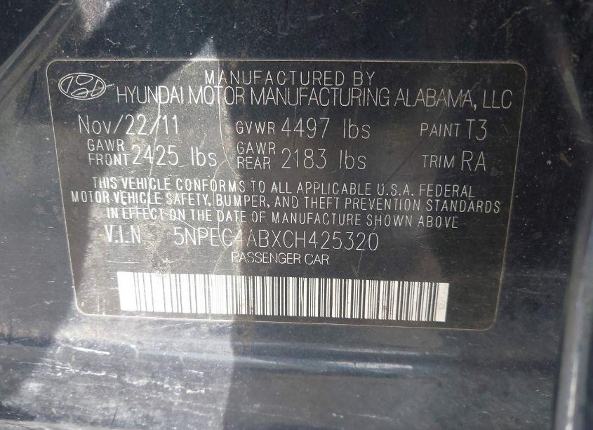 Photo 9 of 2012 Hyundai Sonata SE 2.0T (VIN 5NPEC4ABXCH425320)