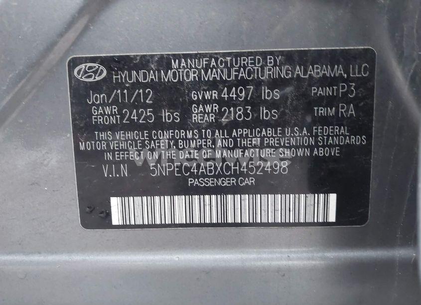 Photo 9 of 2012 Hyundai Sonata LIMITED 2.0T (VIN 5NPEC4ABXCH452498)