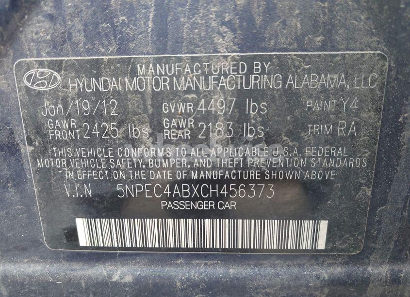 Photo 9 of 2012 Hyundai Sonata LIMITED 2.0T (VIN 5NPEC4ABXCH456373)