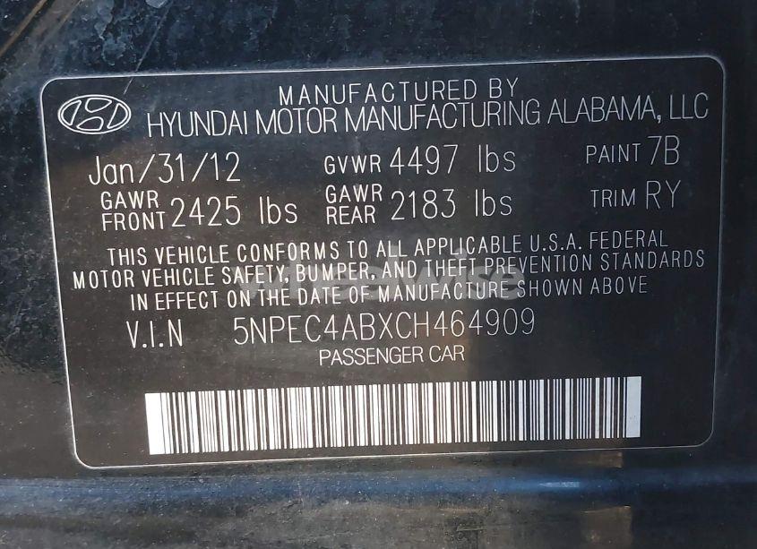 Photo 9 of 2012 Hyundai Sonata LIMITED 2.0T (VIN 5NPEC4ABXCH464909)