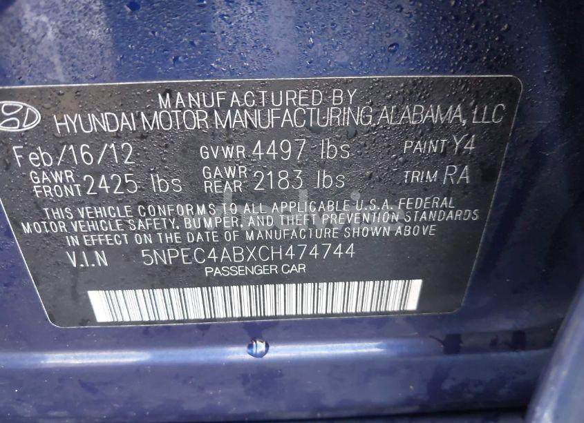Photo 9 of 2012 Hyundai Sonata SE 2.0T (VIN 5NPEC4ABXCH474744)