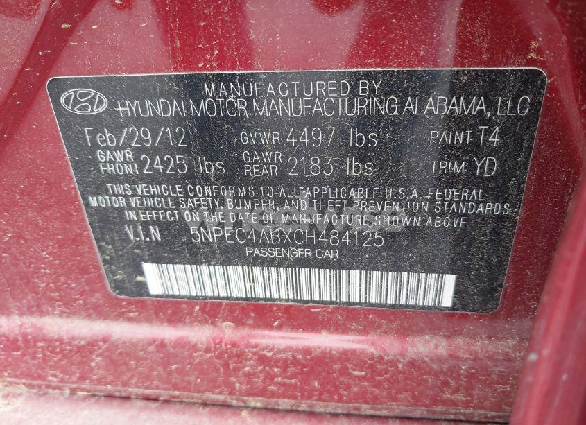 Photo 9 of 2012 Hyundai Sonata LIMITED 2.0T (VIN 5NPEC4ABXCH484125)