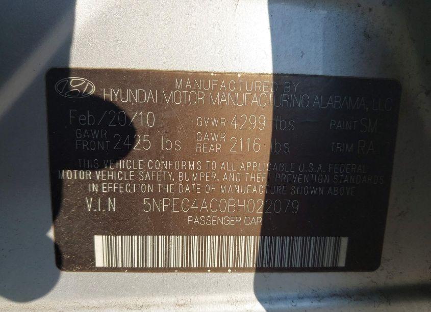 Photo 9 of 2011 Hyundai Sonata LIMITED (VIN 5NPEC4AC0BH022079)