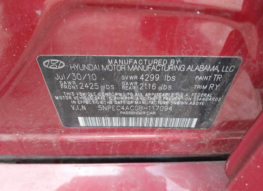 Photo 9 of 2011 Hyundai Sonata SE (VIN 5NPEC4AC0BH117094)