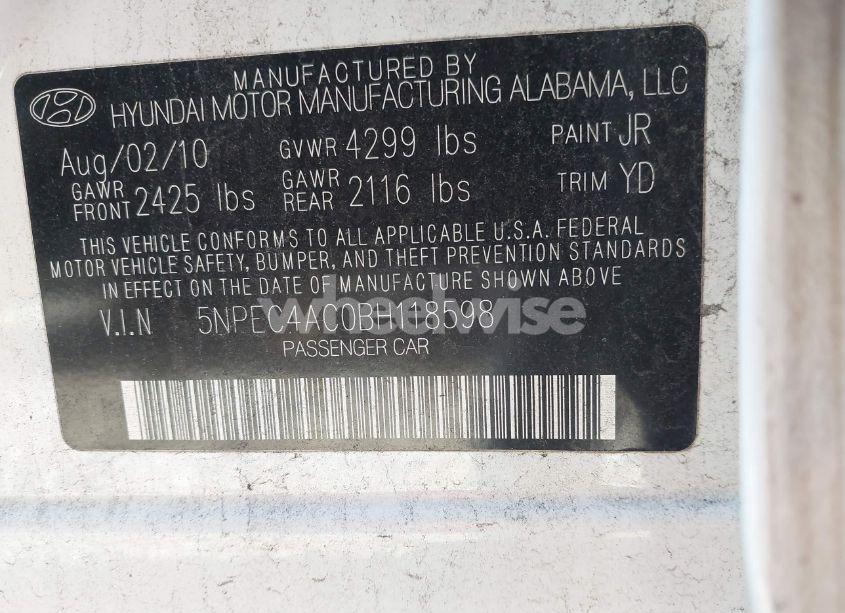 Photo 9 of 2011 Hyundai Sonata LIMITED (VIN 5NPEC4AC0BH118598)