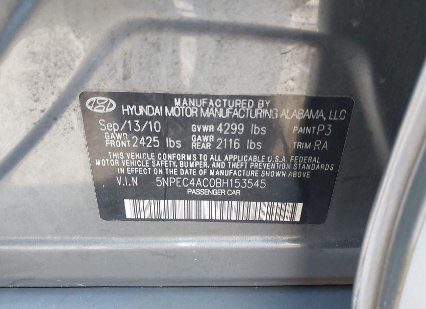 Photo 9 of 2011 Hyundai Sonata SE (VIN 5NPEC4AC0BH153545)