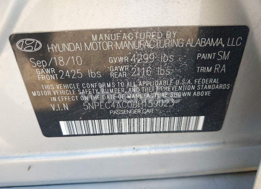 Photo 9 of 2011 Hyundai Sonata SE (VIN 5NPEC4AC0BH159023)