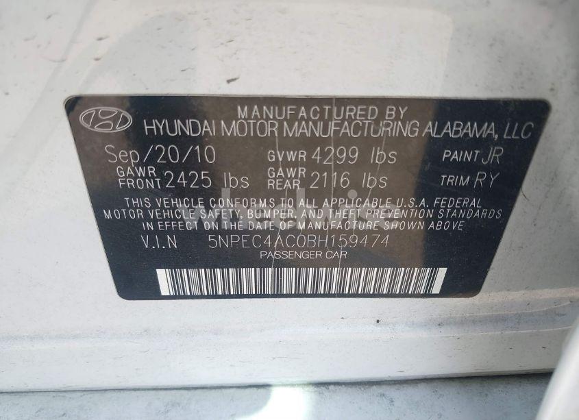 Photo 9 of 2011 Hyundai Sonata SE (VIN 5NPEC4AC0BH159474)
