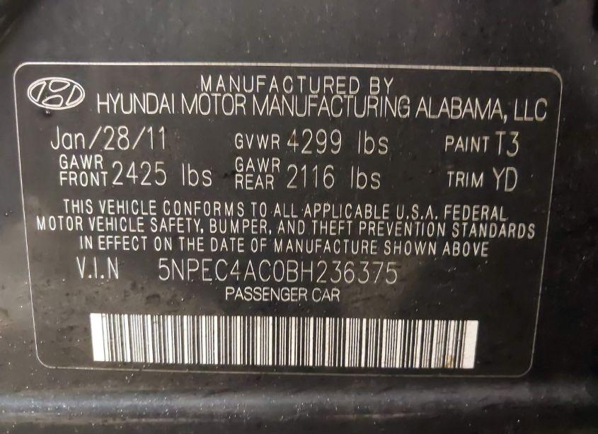 Photo 9 of 2011 Hyundai Sonata LIMITED (VIN 5NPEC4AC0BH236375)