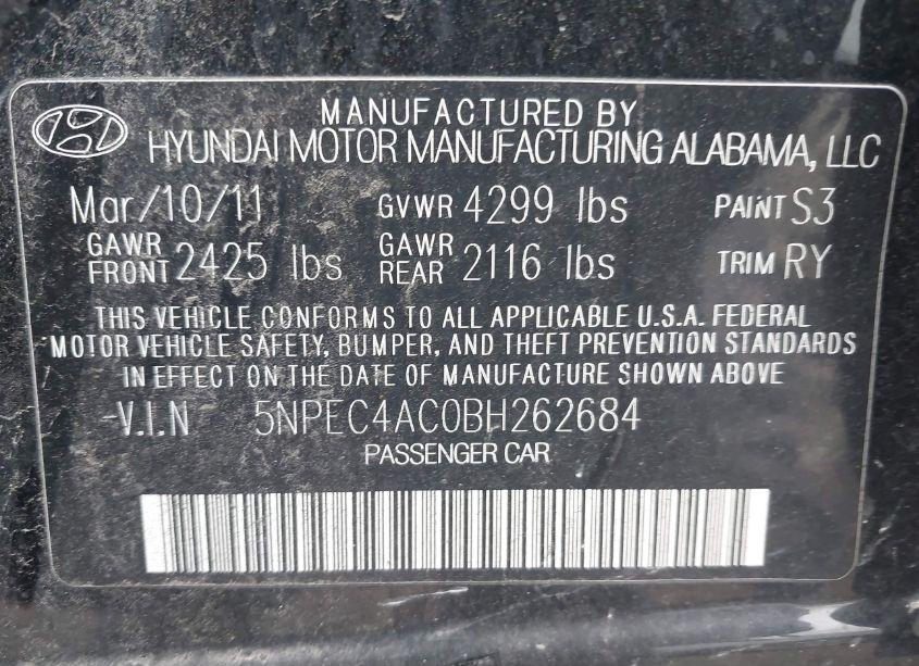 Photo 9 of 2011 Hyundai Sonata SE (VIN 5NPEC4AC0BH262684)