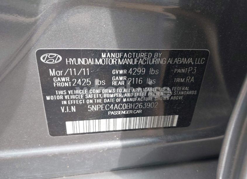 Photo 9 of 2011 Hyundai Sonata LIMITED (VIN 5NPEC4AC0BH263902)