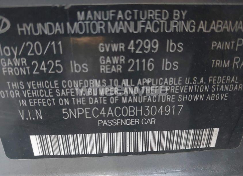 Photo 9 of 2011 Hyundai Sonata LIMITED (VIN 5NPEC4AC0BH304917)