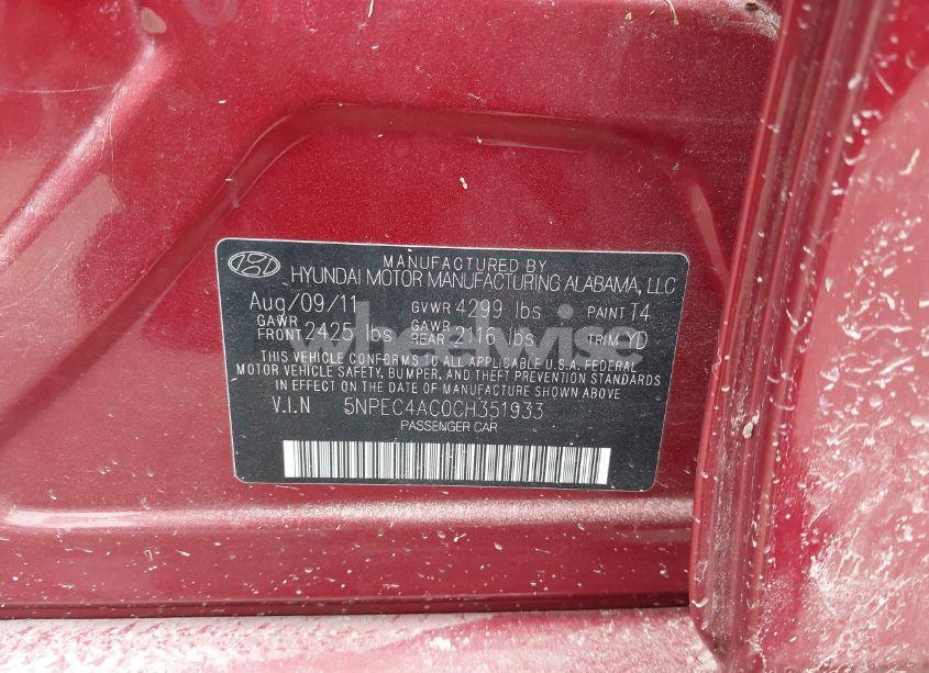 Photo 9 of 2012 Hyundai Sonata LIMITED (VIN 5NPEC4AC0CH351933)