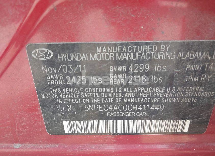 Photo 9 of 2012 Hyundai Sonata SE (VIN 5NPEC4AC0CH411449)