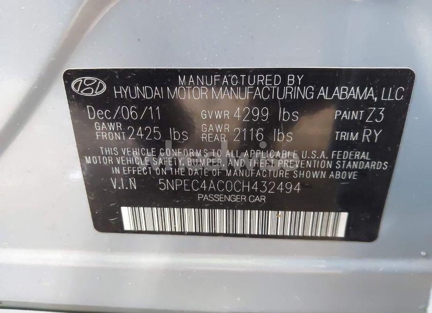 Photo 9 of 2012 Hyundai Sonata SE (VIN 5NPEC4AC0CH432494)