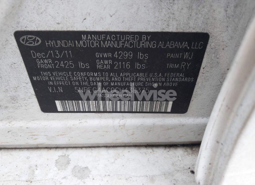 Photo 9 of 2012 Hyundai Sonata LIMITED (VIN 5NPEC4AC0CH438375)